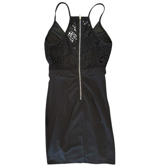 Women’s Black Midi Formal Cocktail Dress Small 0/2 Front Slit Lace Overlay - Picture 4 of 6
